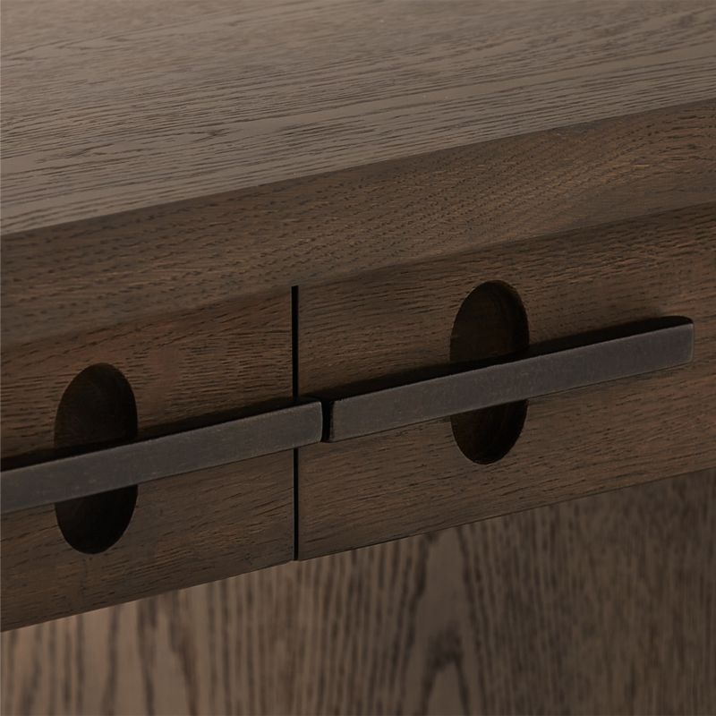 Stilt 2-Drawer Fumed Oak Wood Desk - Image 6