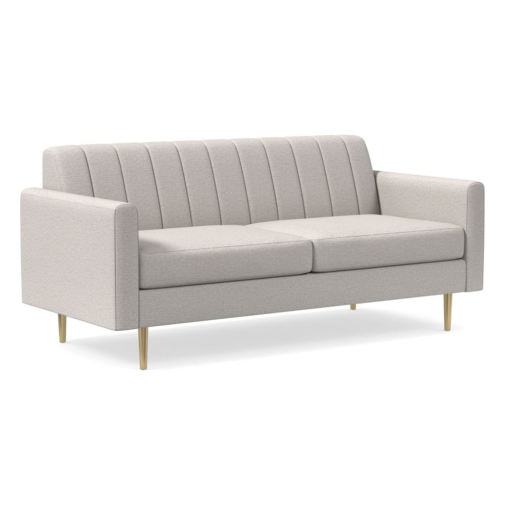 Olive 71" Mailbox Arm Channel Back Sofa, Twill, Sand, Brass - Image 0
