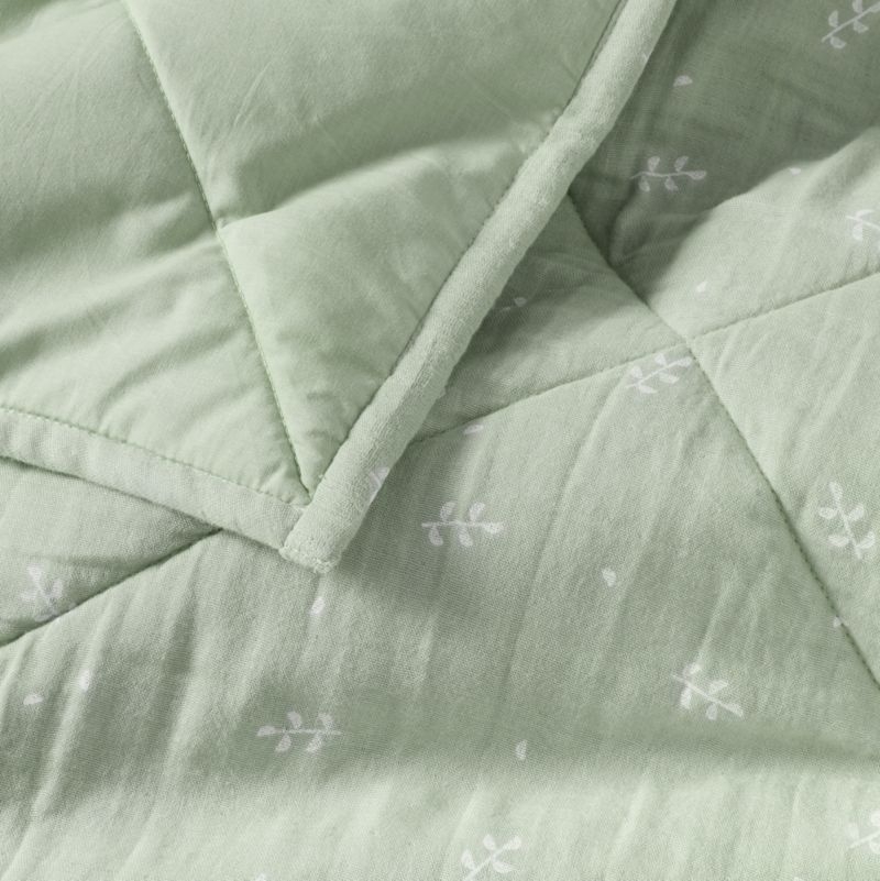 Supersoft Muted Teal Leaf Print Organic Cotton Gauze Kids Twin Quilt - Image 5