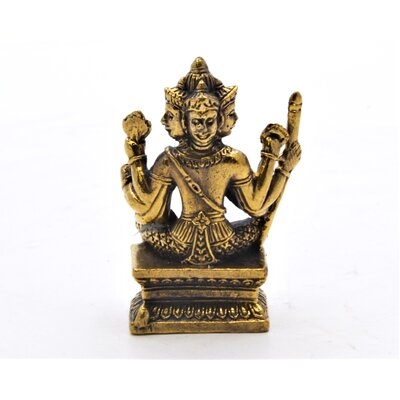 Sitting Brahma Figurine. Fine Hand Details On Brass With Lovely Patina. Gold Plated. 2 Inch Tall - Image 0