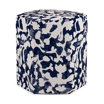 Minted for West Elm Geo Ottoman, Magnolia Leaves, Lake - Image 1