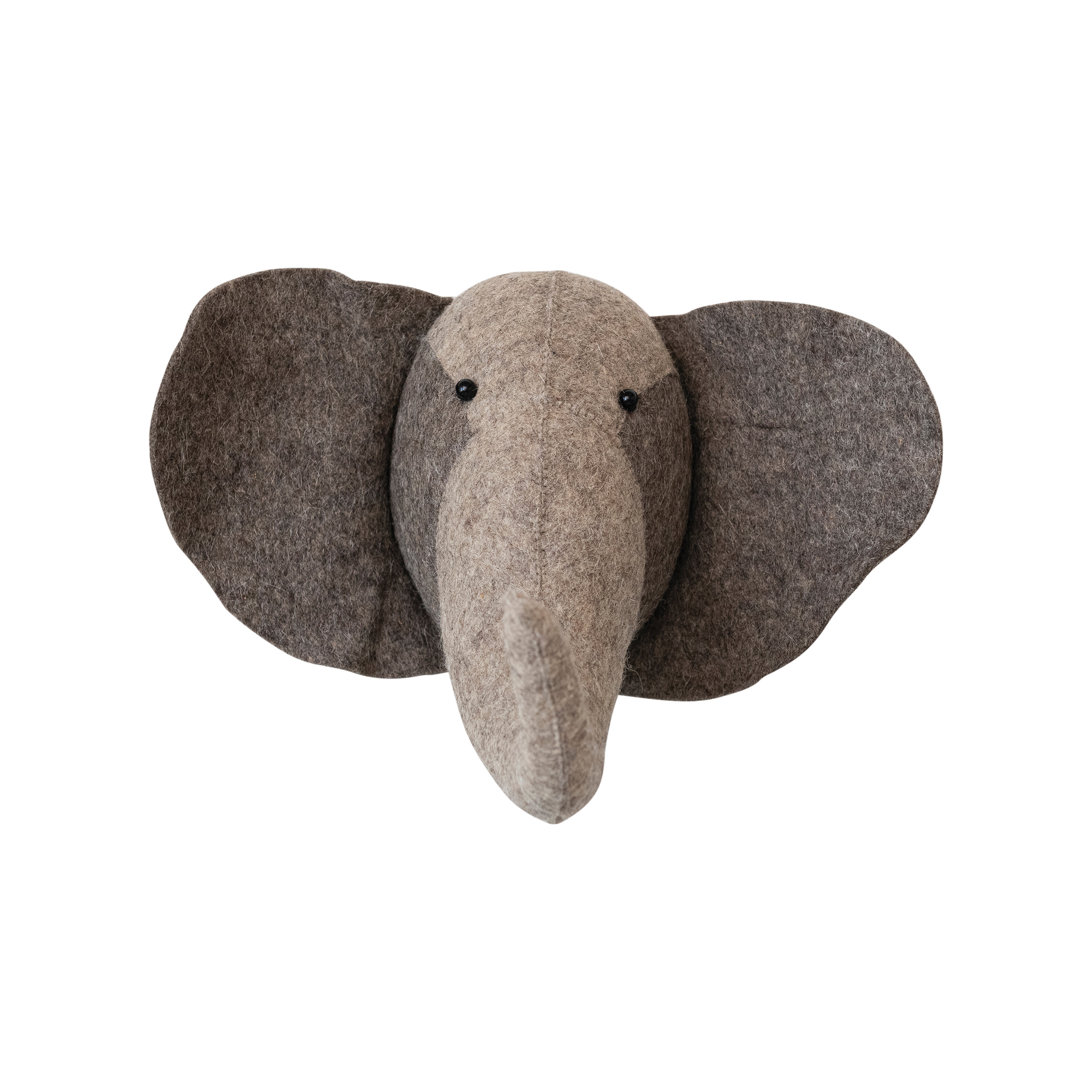Handmade Wool Felt Elephant Head Wall Hanging, Grey and Charcoal - Image 0