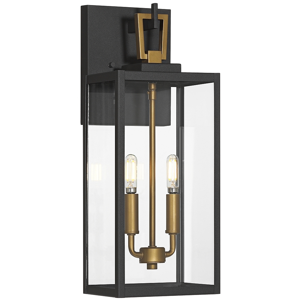 Possini Euro Trystin 18"H Black & Brass 2-Light Outdoor Wall Light - Image 0