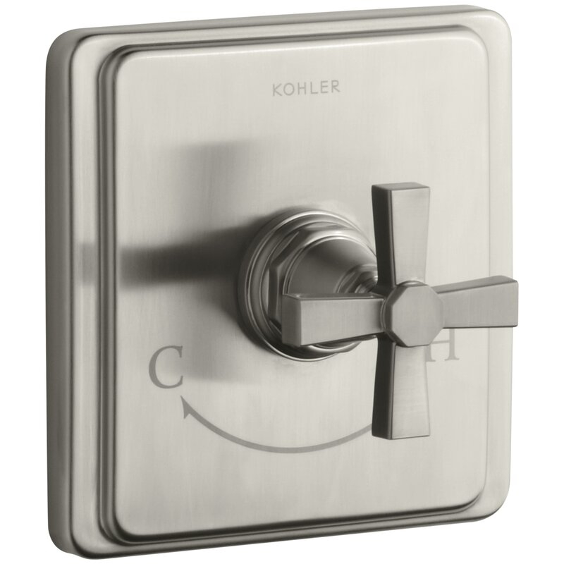 Kohler Pinstripe Valve Trim with Pure Design Cross Handle for Thermostatic Valve, Requires Valve Finish: Vibrant Brushed Nickel - Image 0