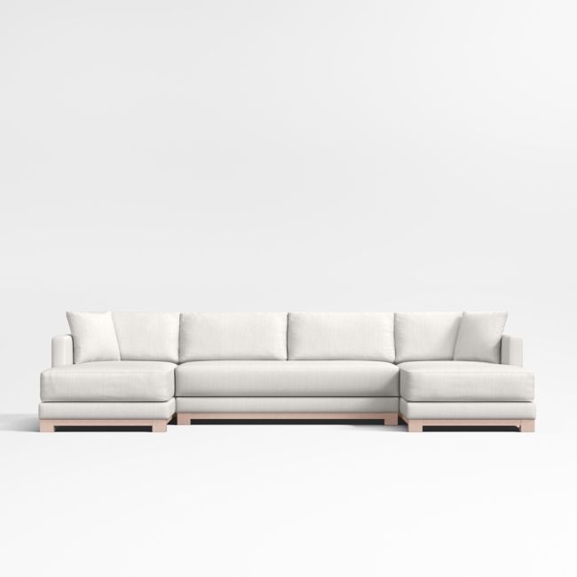 Gather Deep Wood Base 3-Piece U-Shaped Bench Sectional Sofa with Double Chaise Lounge - Image 0