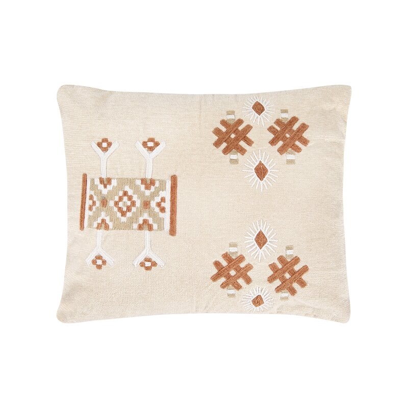 Bloomingville Brown & Off-White Embroidered Cotton Blend Pillow - Image 0
