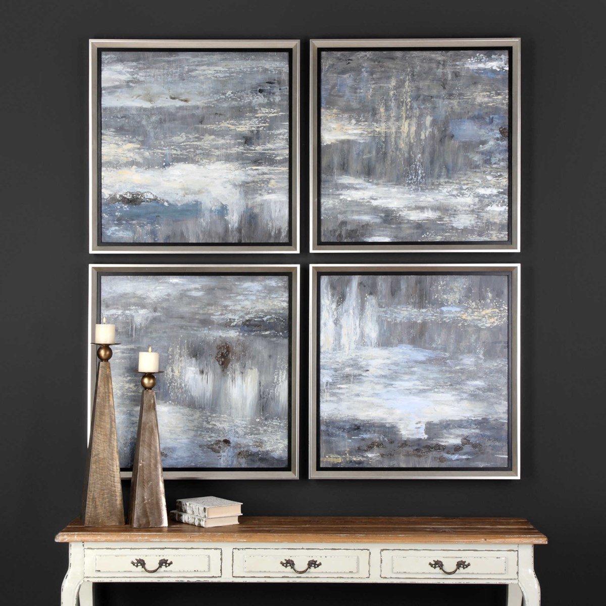 Shades of Gray Hand Painted Canvases, 33" x 33", Set of 4 - Image 1