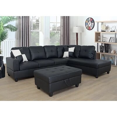 Prunedale 103.5'' Faux Leather Corner Sectional with Ottoman - Image 0