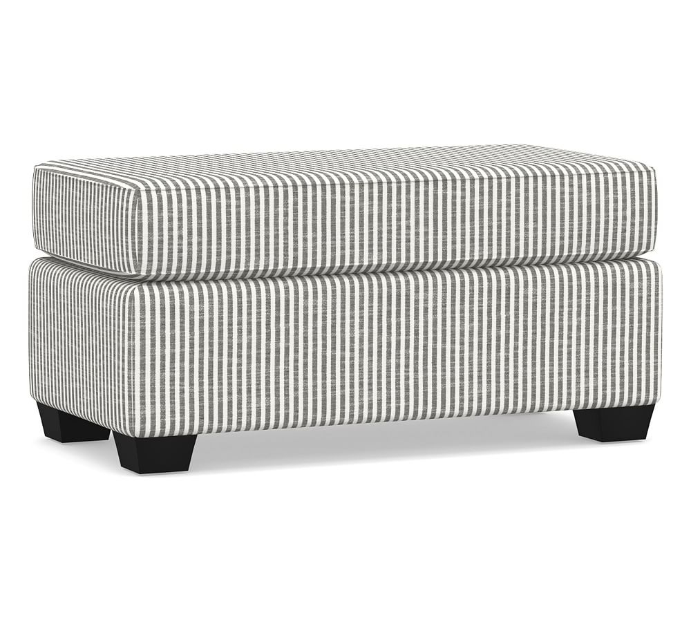 SoMa Fremont Roll Arm Upholstered Ottoman, Polyester Wrapped Cushions, Classic Stripe Charcoal - Image 0
