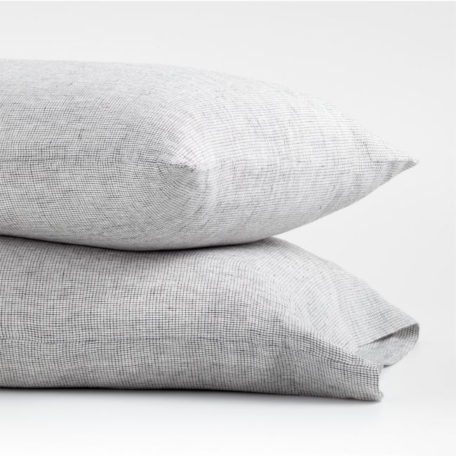 Aire Natural Hemp Ink Black Grid Standard Pillowcases, Set of 2 - Image 0