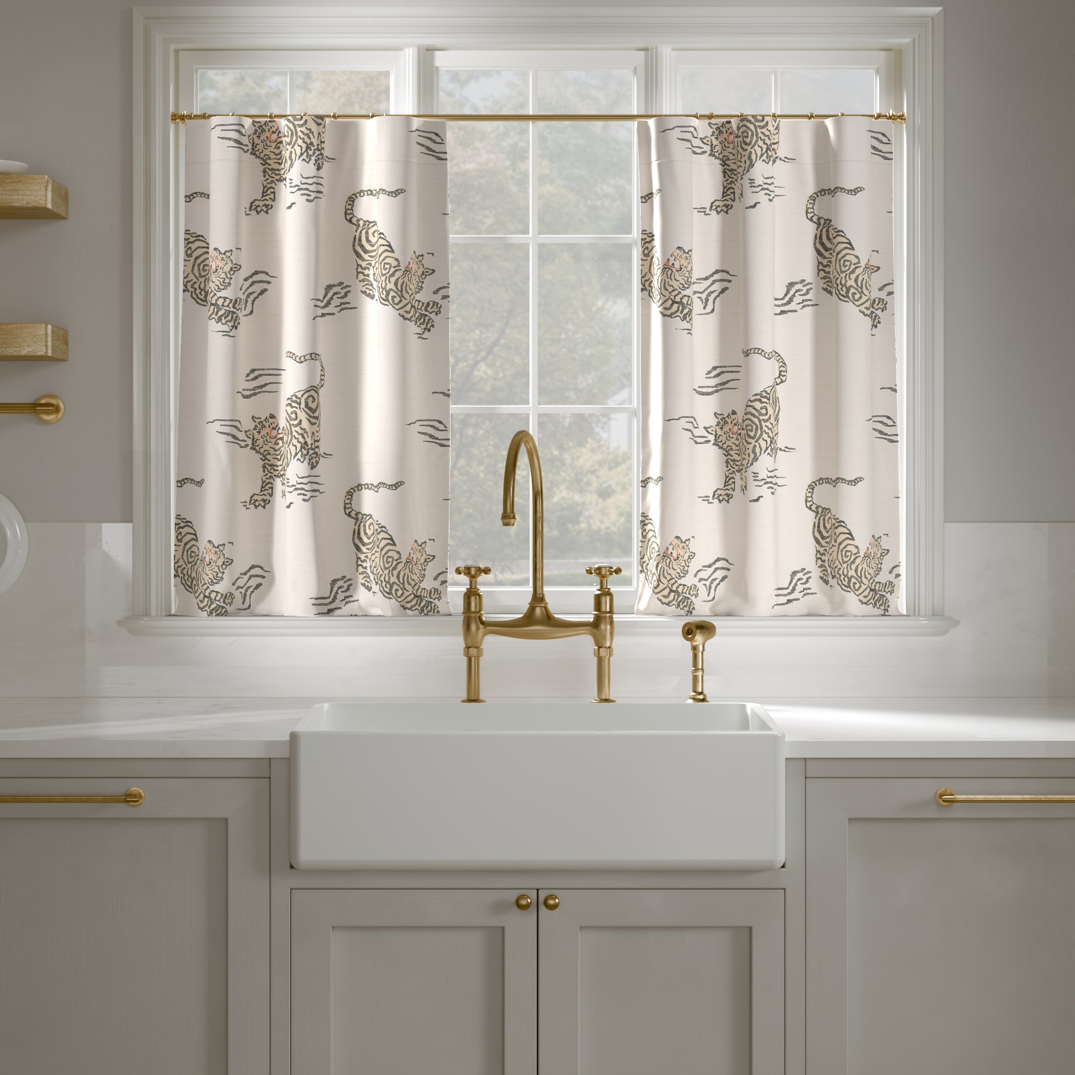 Printed Linen Café Curtain, Canvas Tigresse, 25" x 30", Privacy - Image 0