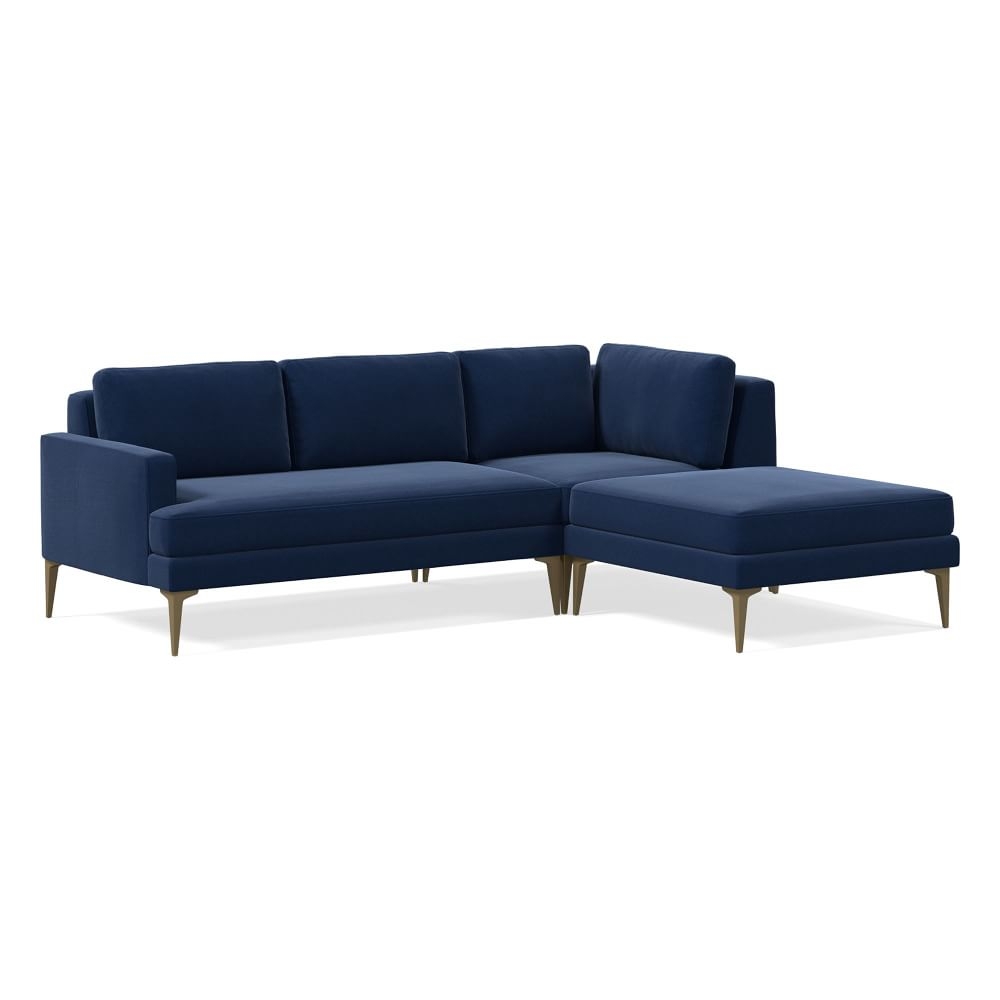Andes 90" Right Multi Seat 3-Piece Ottoman Sectional, Petite Depth, Performance Velvet, Ink Blue, BB - Image 0