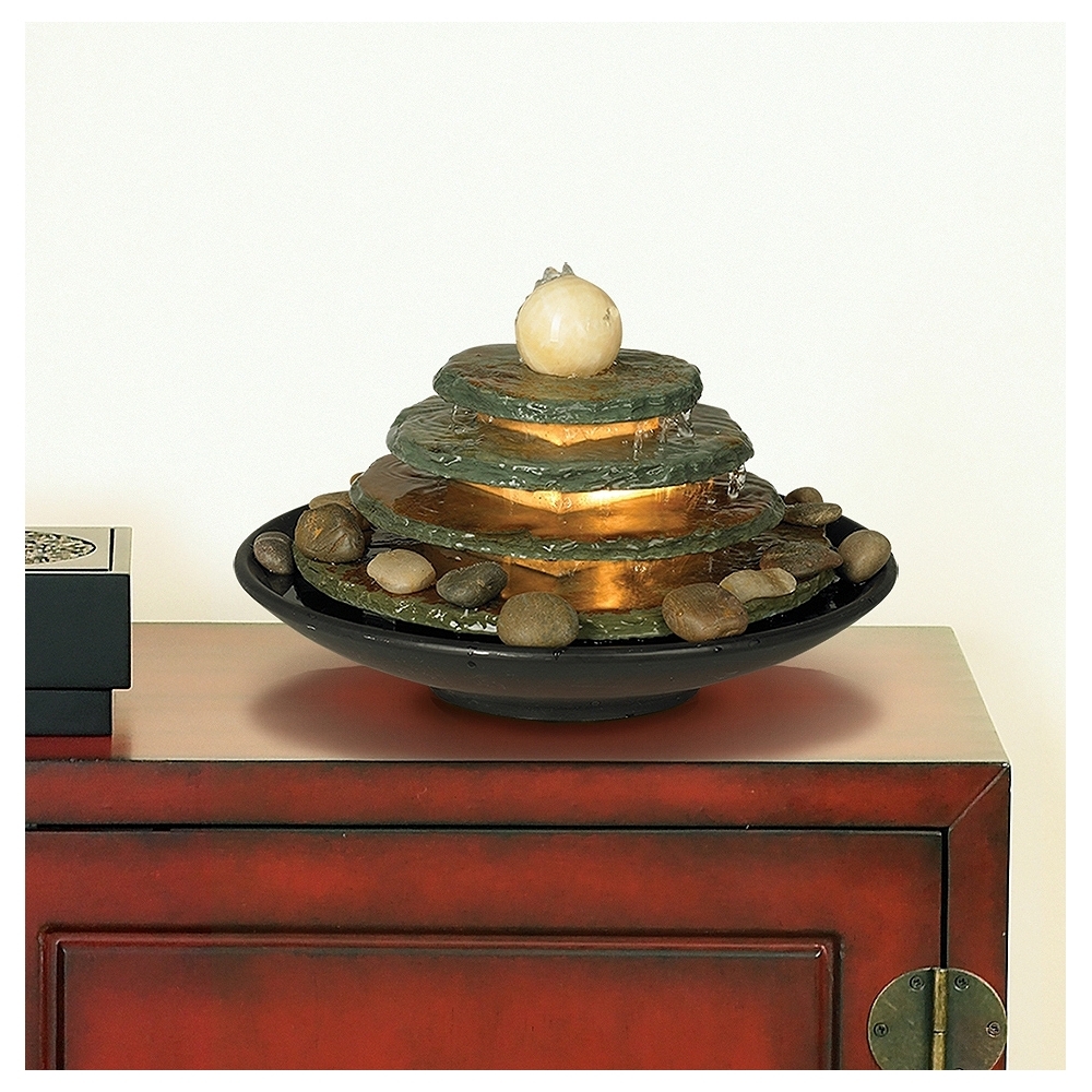 Pyramid 10" High Feng Shui Ball Lighted Table Fountain - Image 0
