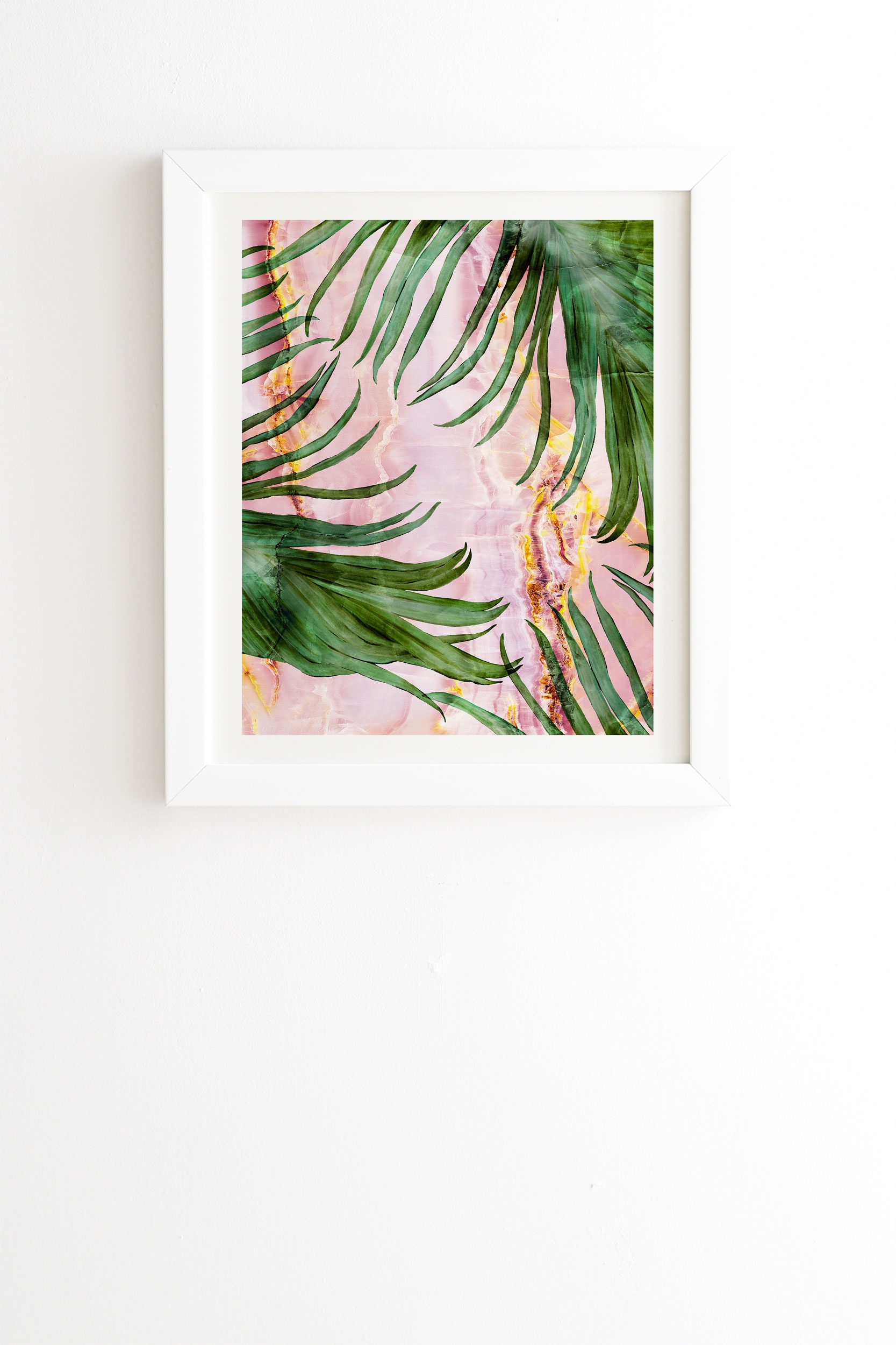Palm Leaf On Marble 01 by Marta Barragan Camarasa - Framed Wall Art Basic White 8" x 9.5" - Image 0