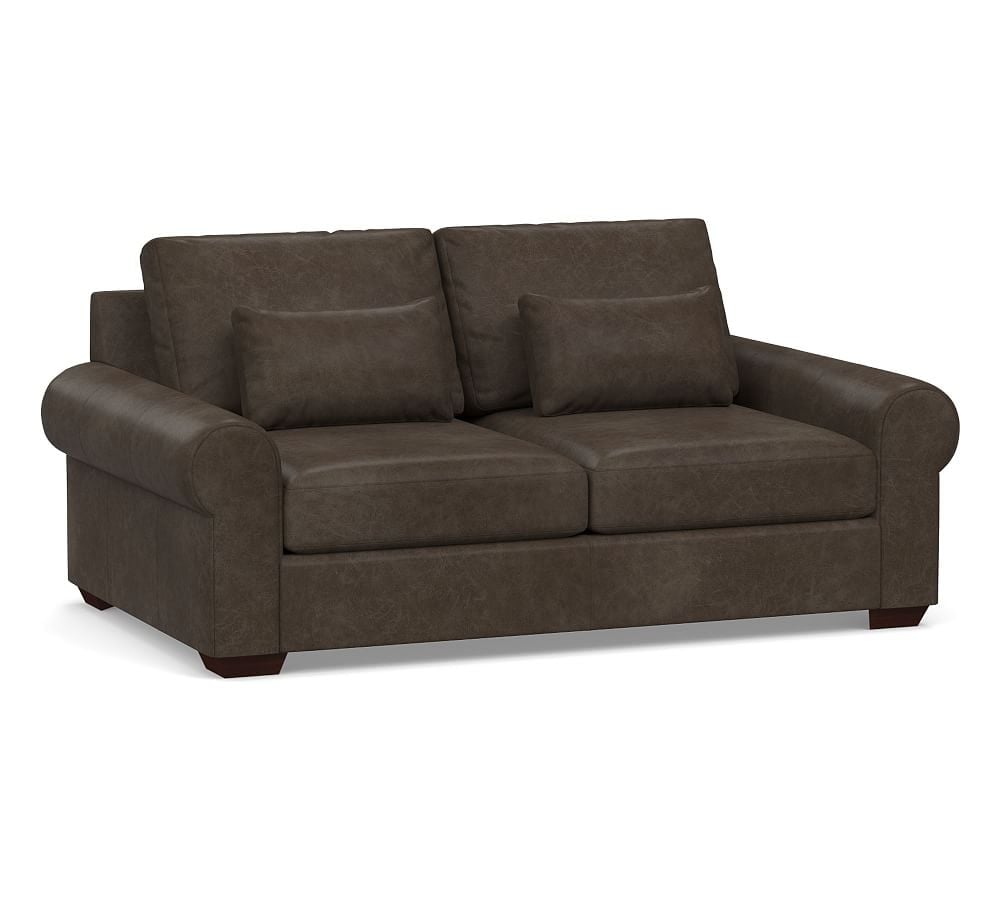 Big Sur Roll Arm Leather Deep Seat Loveseat, Polyester Wrapped Cushions, Statesville Wolf Gray - Image 0