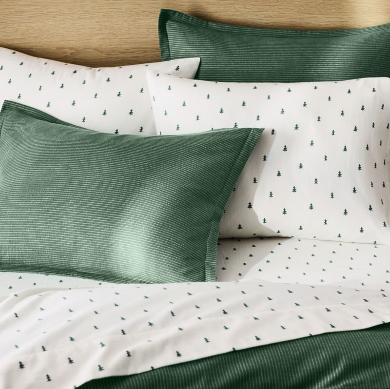Cozysoft Organic Cotton Flannel Mountain Green Stripe King Bed Pillow Sham - Image 1