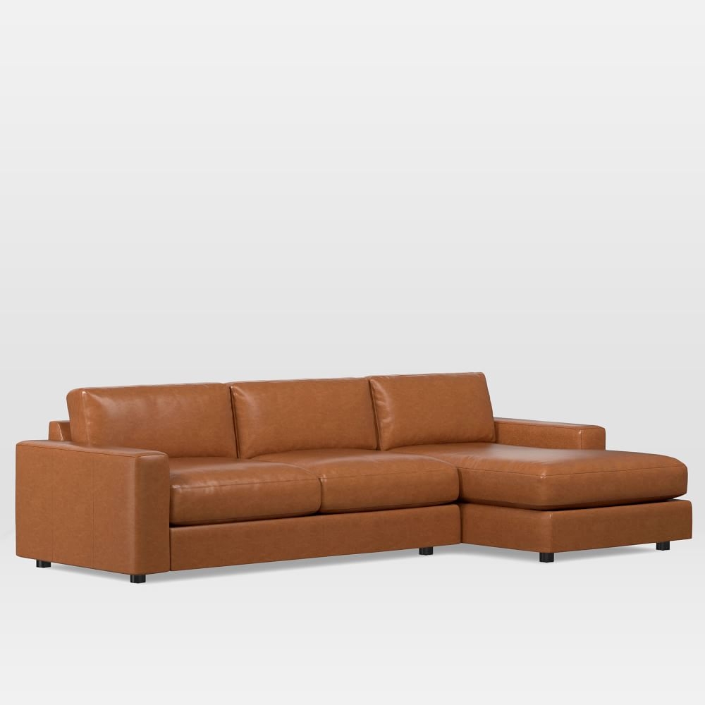 Urban 106" Right 2-Piece Chaise Sectional, Vegan Leather, Saddle, Poly-Fill - Image 0