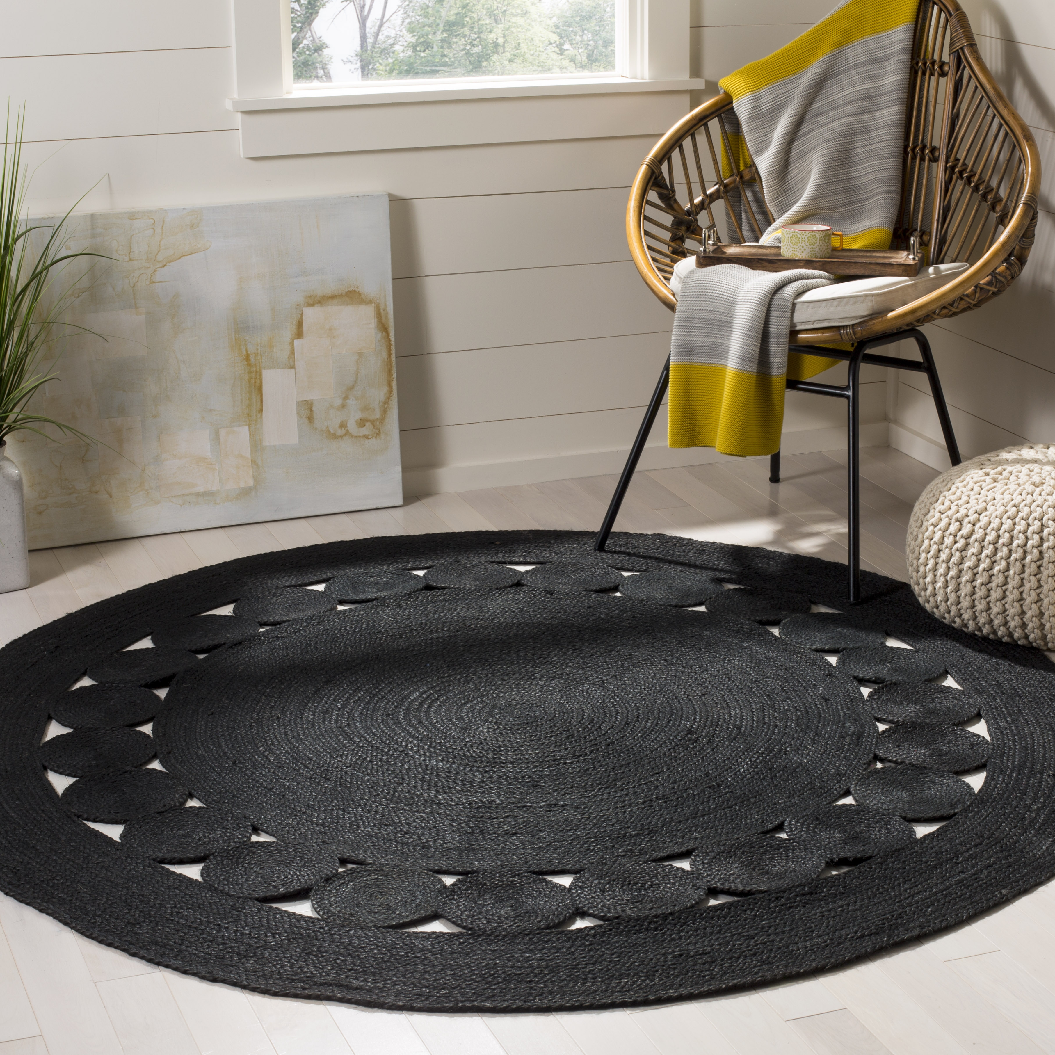 Safavieh Hand Woven Area Rug, NF364D, Black,  5' X 5' Round - Image 1