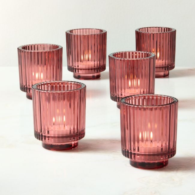 Ezra Red Glass Tealight Candle Holders Set of 6 - Image 0
