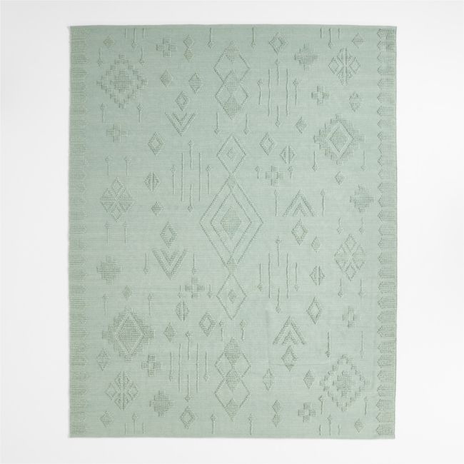 Textural Flatweave Verte Green Wool and Cotton Kids Area Rug 6'x9' - Image 0