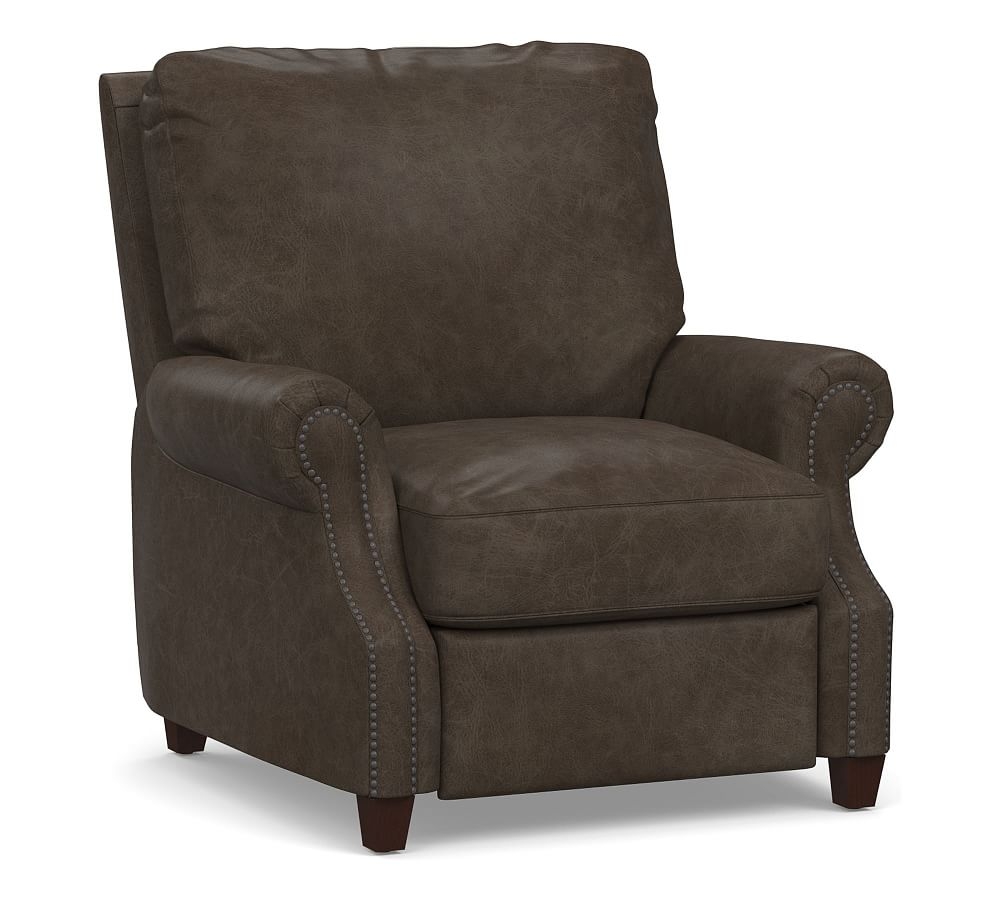 James Roll Arm Leather Recliner, Down Blend Wrapped Cushions, Statesville Wolf Gray - Image 0