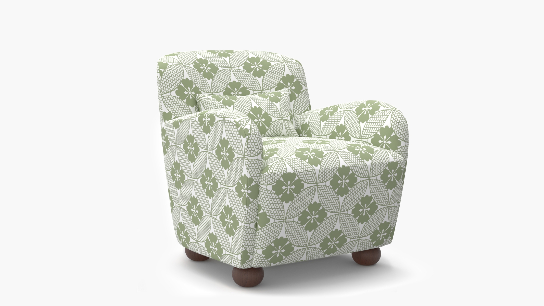 Club Chair, Sage Solaire, Walnut Bun Foot - Image 1