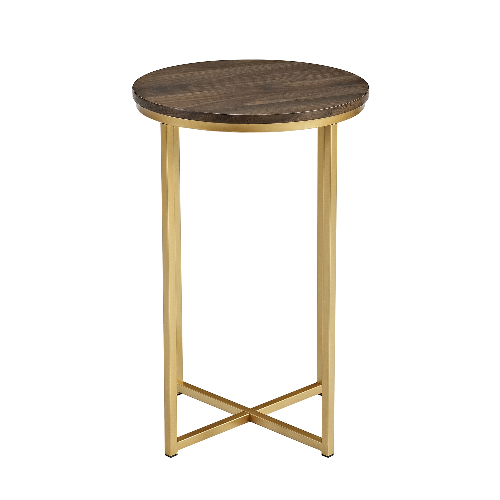 Alissa 16" Glam Round Side Table - Dark Walnut/Gold - Image 1