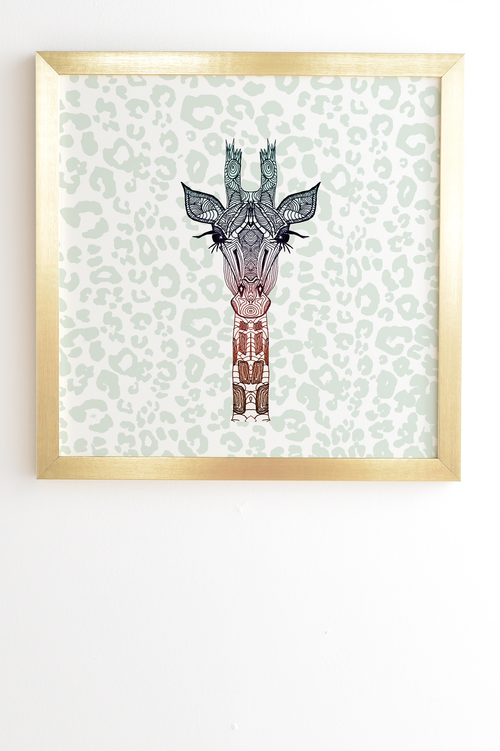 Giraffe Meets Leopard by Monika Strigel - Framed Wall Art Basic Gold 20" x 20" - Image 1