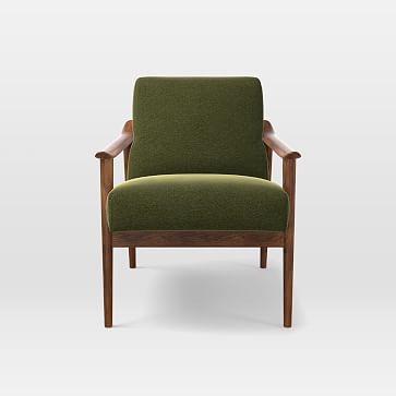 Mid-Century Show Wood Chair, Poly, Distressed Velvet, Olive, Pecan - Image 0