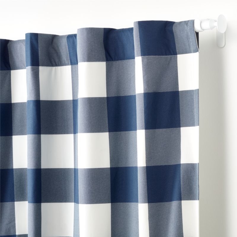 Navy Buffalo Check Cotton Blackout Window Curtain Panel 44"x96" - Image 1