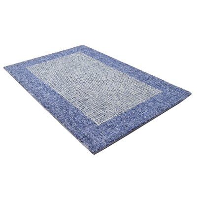 One Of A Kind  Hand-Tufted Modern & Contemporary 2' X 3' Border Wool Blue Rug - Image 0