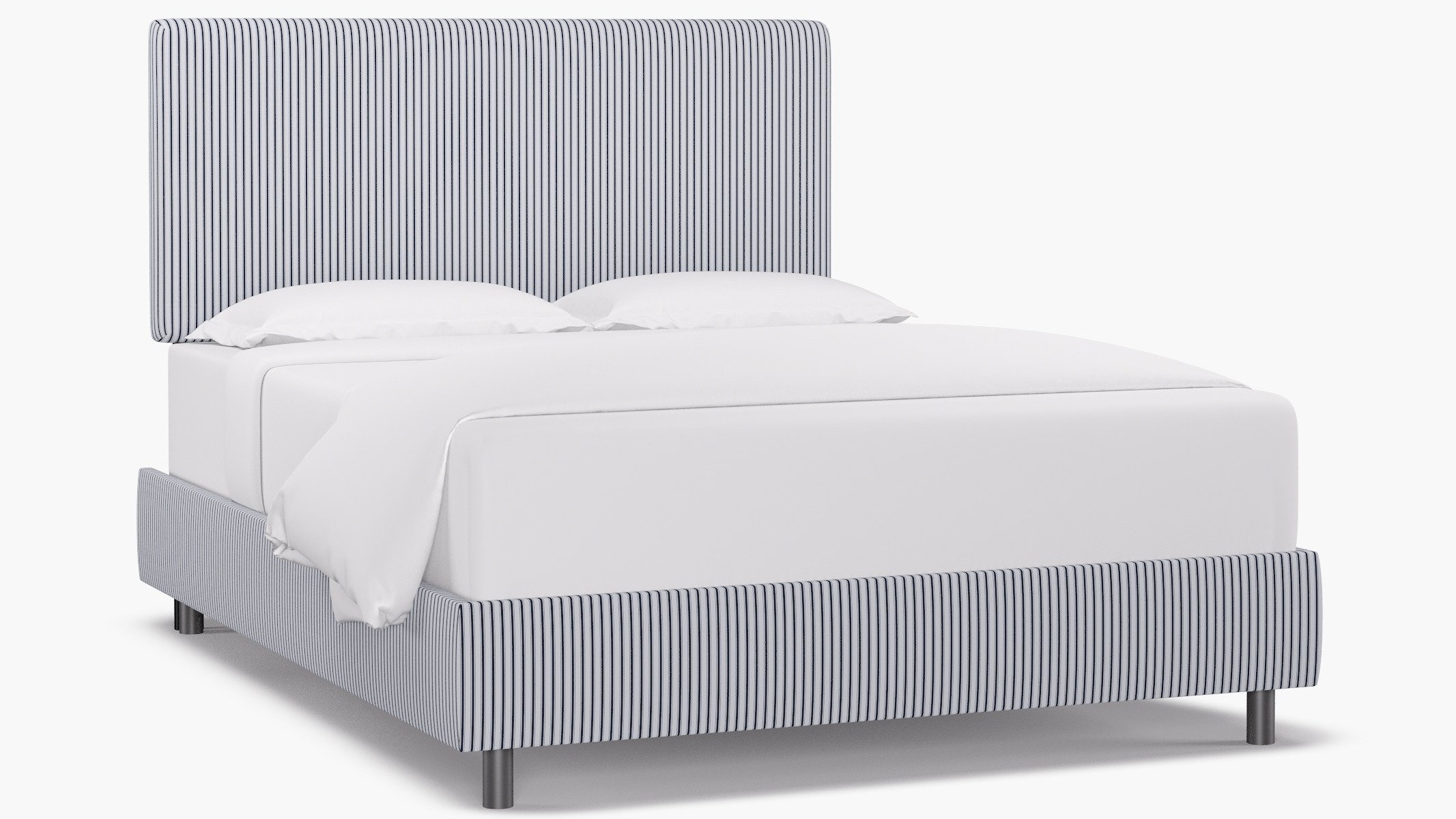 Square Back Bed, Navy Classic Ticking Stripe, Queen - Image 1