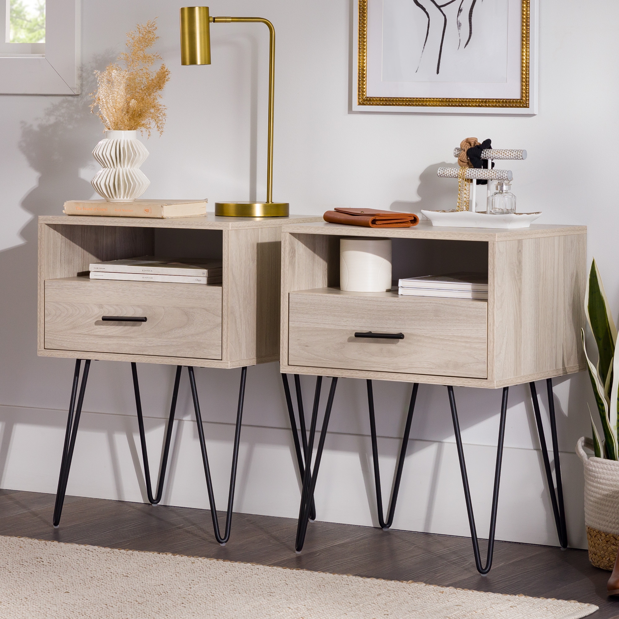 Croft Hairpin Leg 1 Drawer Side Table Set - Birch - Image 6