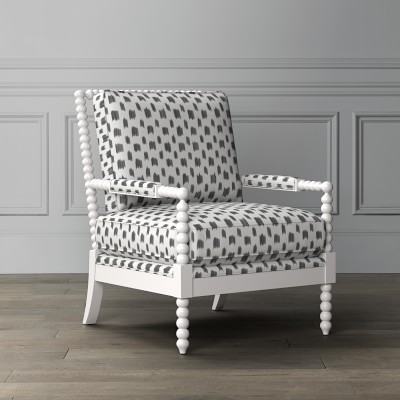 Spindle Chair, Down Cushion, Performance Slub Weave, Sand, White Leg - Image 4