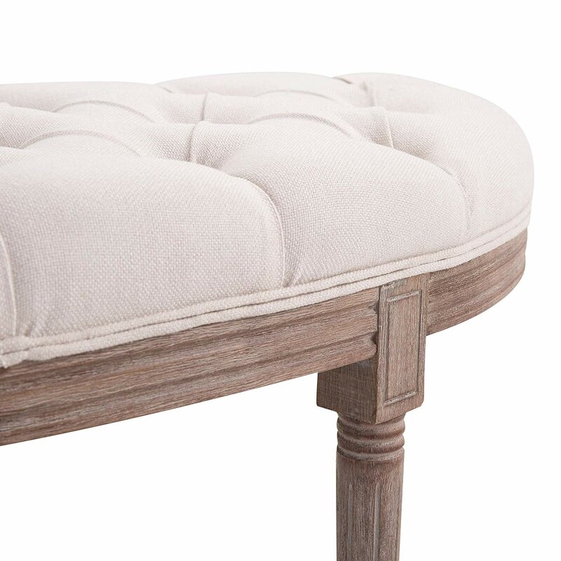Alida Tufted Half Circle Upholstered Bench, Beige - Image 2