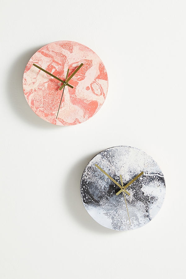 Marbleized Wall Clock By Anthropologie in Pink - Image 0
