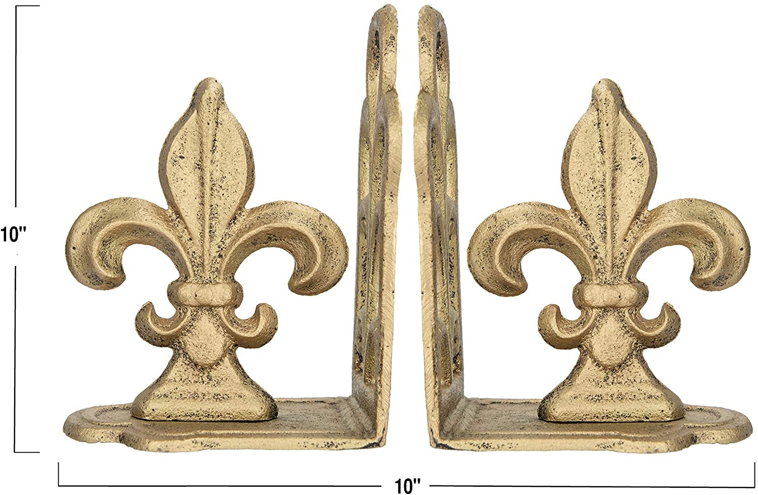 Distressed Gold Fleur de Lis Shaped Iron Bookends (Set of 2 Pieces) - Image 2