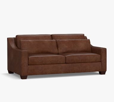 York Slope Arm Leather Deep Seat Loveseat 72", Polyester Wrapped Cushions, Signature Chalk - Image 4