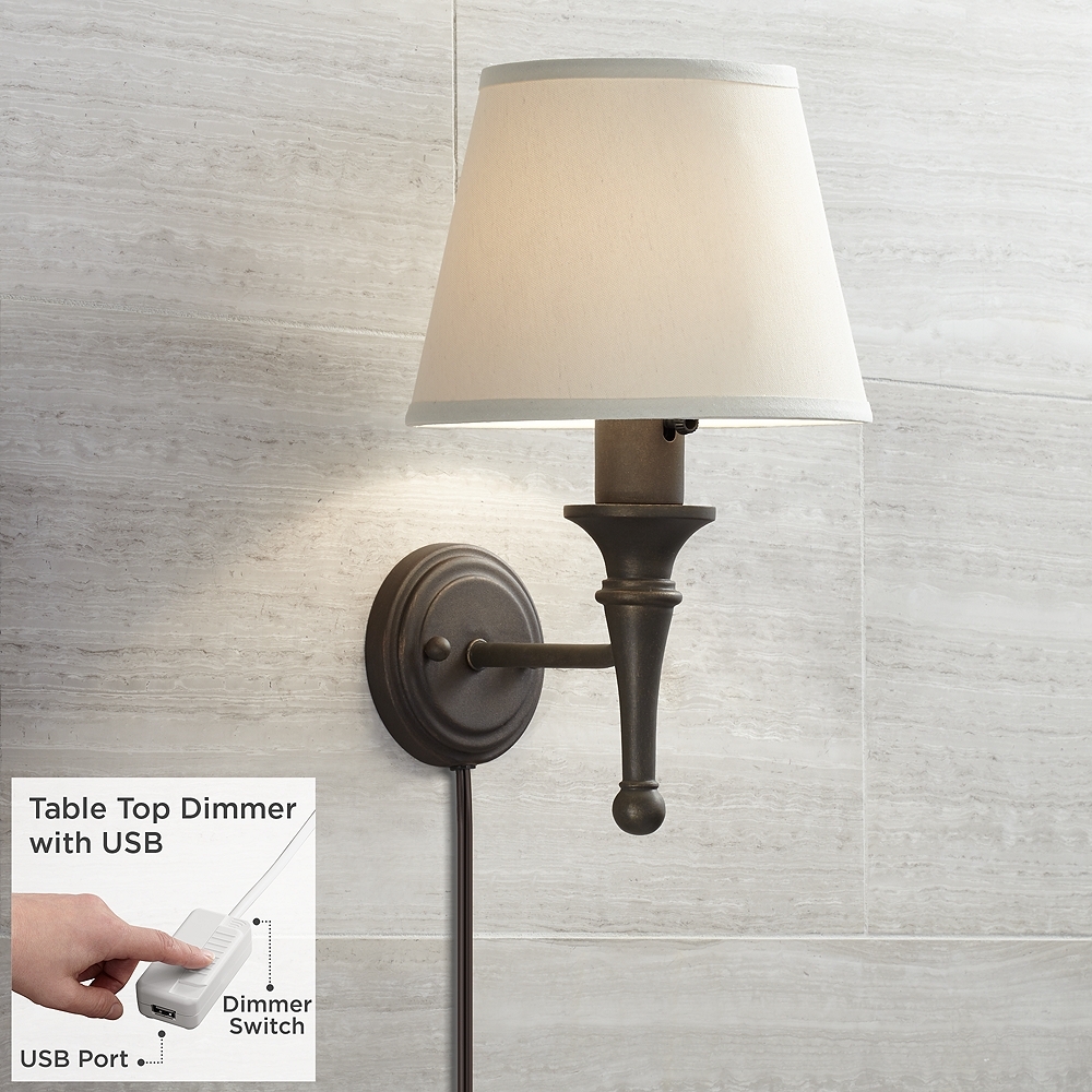 Braidy Bronze Plug-In Wall Sconce with USB Dimmer - Image 0