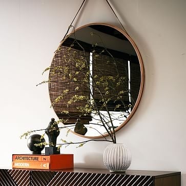 Modern Hanging Oversized Mirror, Natural + Tan, 36" - Image 1