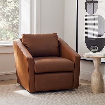 Tessa Swivel Chair, Poly, Vegan Leather, Cinder, Concealed Support - Image 1