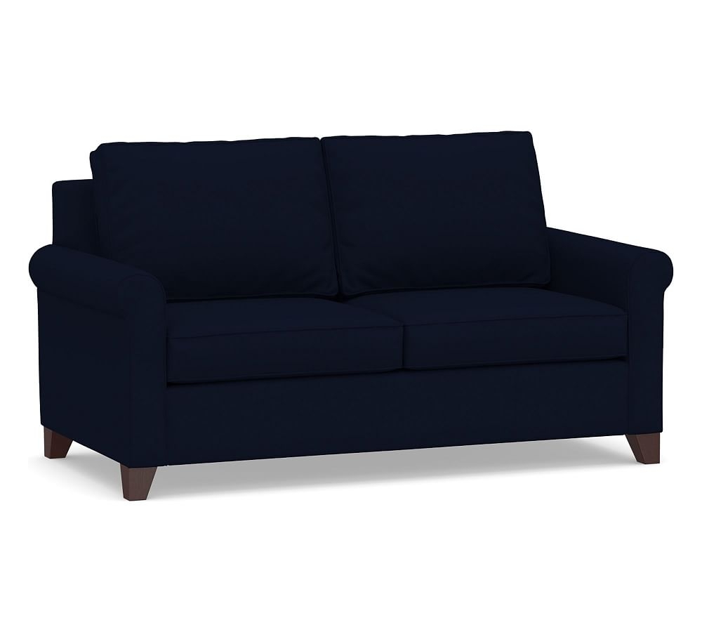 Cameron Roll Arm Upholstered Full Sleeper Sofa with Memory Foam Mattress, Polyester Wrapped Cushions, Performance Everydaylinen(TM) Navy - Image 0