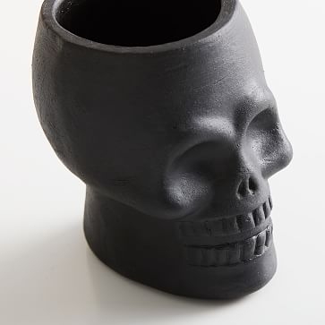 Terracotta Skull Vase, Black - Image 1