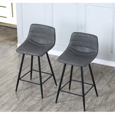 Counter Height Bar Stools Set Of 2 With Back And Footrest,Retro Grey - Image 0