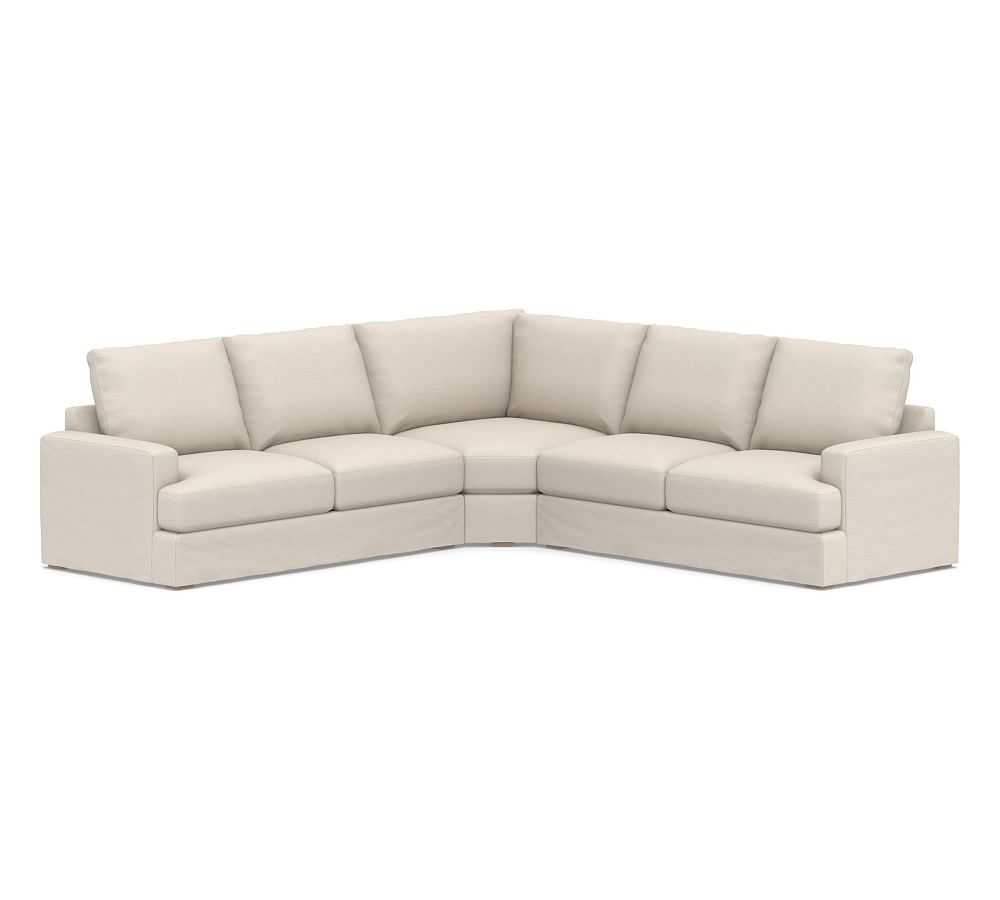 Canyon Square Arm Slipcovered 3-Piece L-Shaped Wedge Sectional, Down Blend Wrapped Cushions, Performance Slub Cotton Stone - Image 0