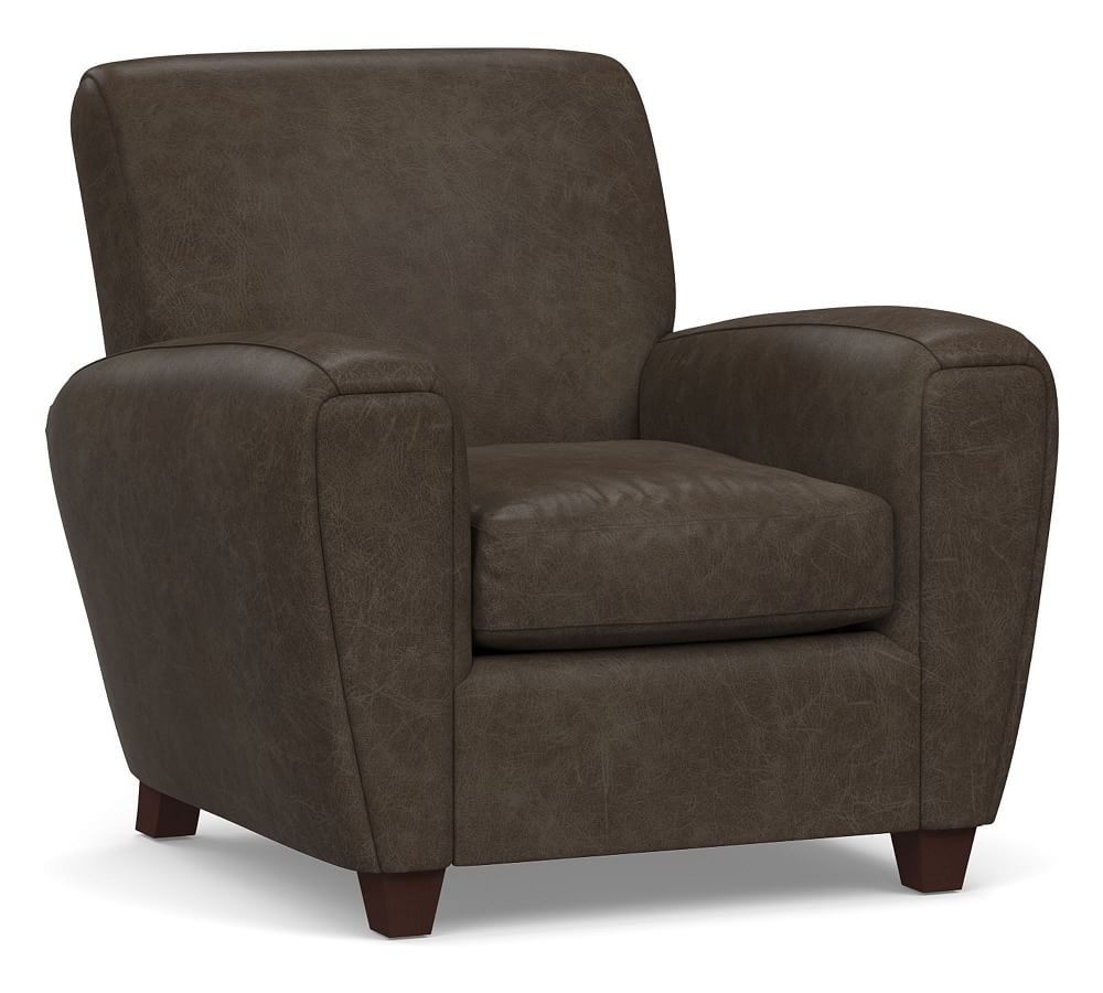 Manhattan Square Arm Leather Armchair without Nailheads, Polyester Wrapped Cushions, Statesville Wolf Gray - Image 0