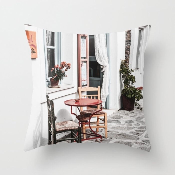 Amorgos Greece Couch Throw Pillow by Printsproject - Cover (20" x 20") with pillow insert - Outdoor Pillow - Image 0