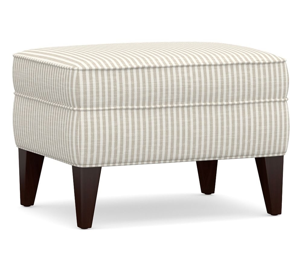 Marcel Upholstered Ottoman, Polyester Wrapped Cushions, Classic Stripe Oatmeal - Image 0