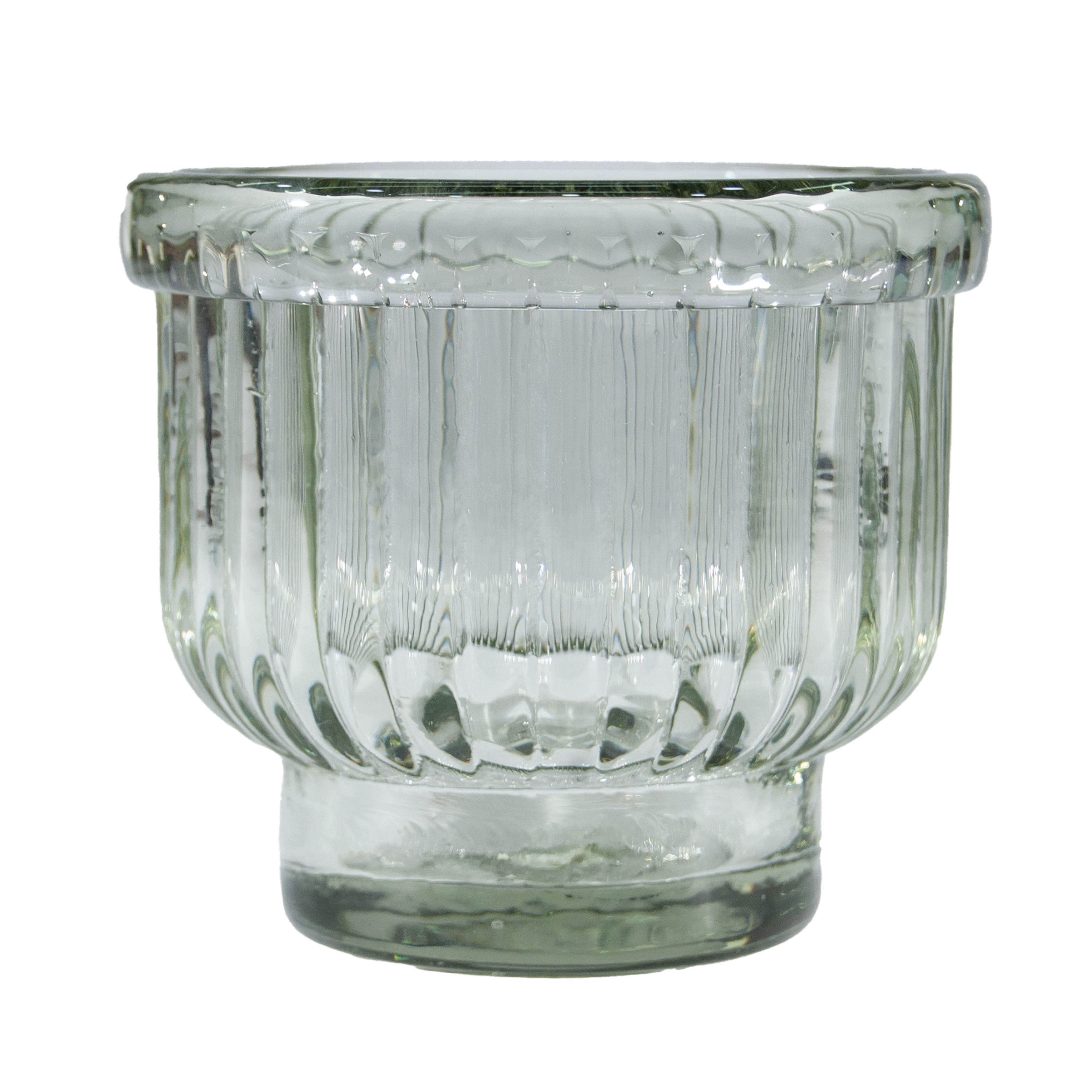 Hand-Blown Embossed Ribbed Glass Tealight/Votive Holder, Clear - Image 0