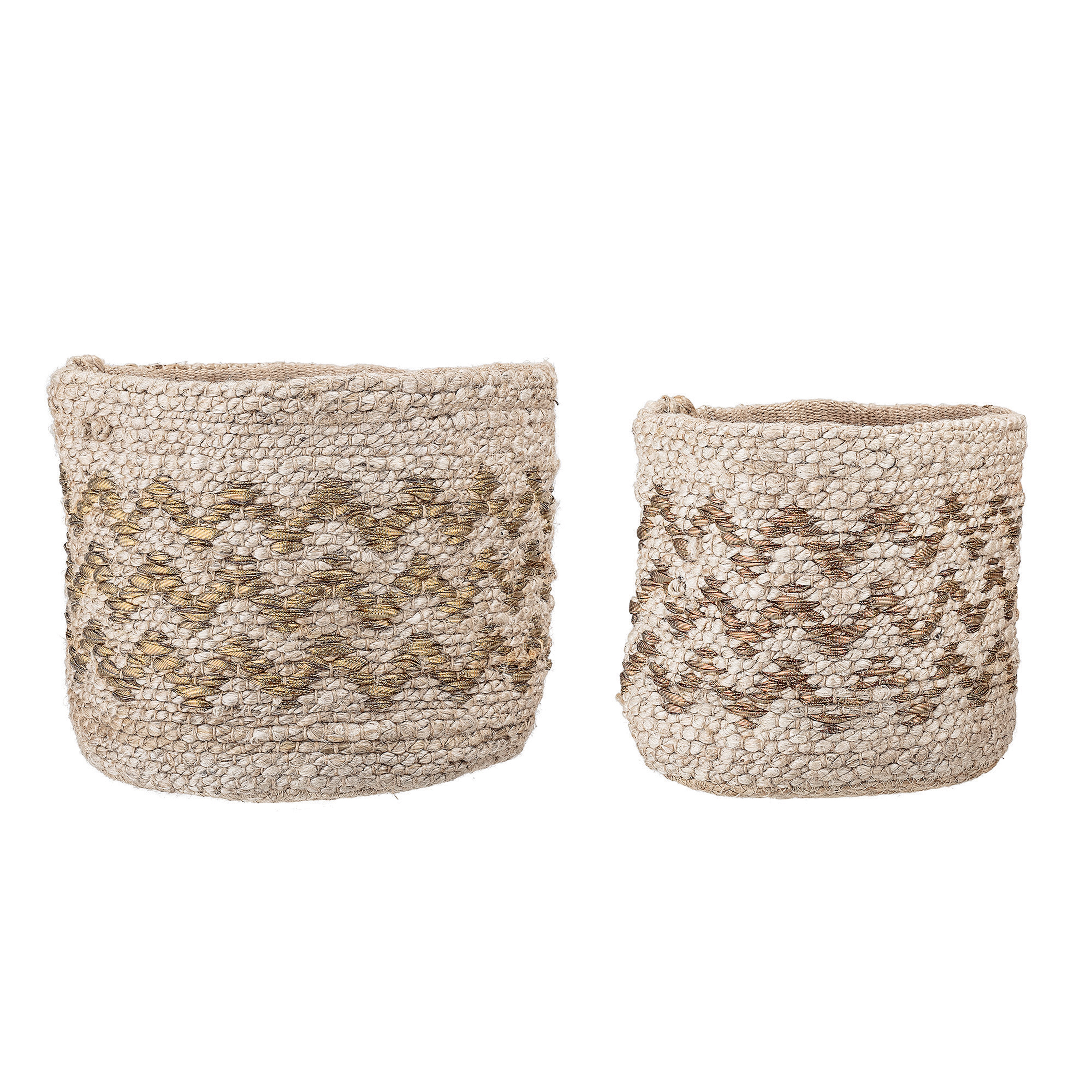 Hand Braided Jute Baskets with Gold Chevron Pattern (Set of 2 Sizes) - Image 0
